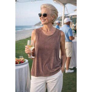 JOSTAR ACETATE Spandex SLINKY Knit TANK TOP Stretch Travel Taupe Med NEW